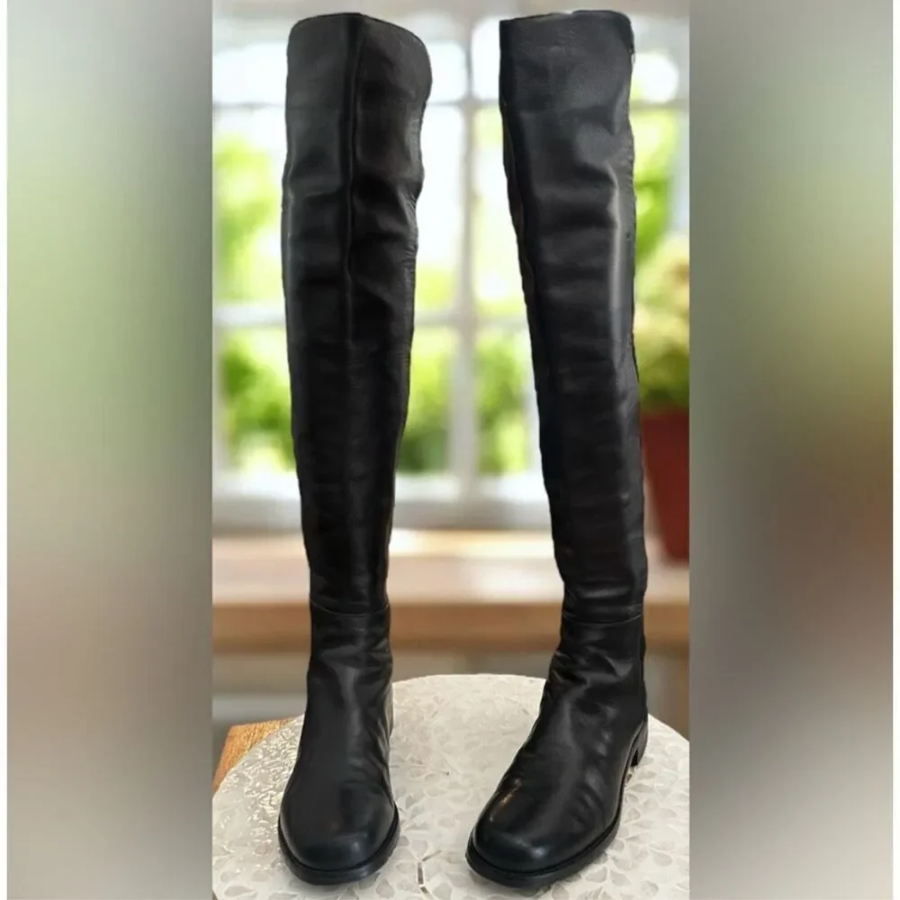 Stuart Weitzman 5050 Nappa Leather Over the Knee Boots Stretch Back Riding Women